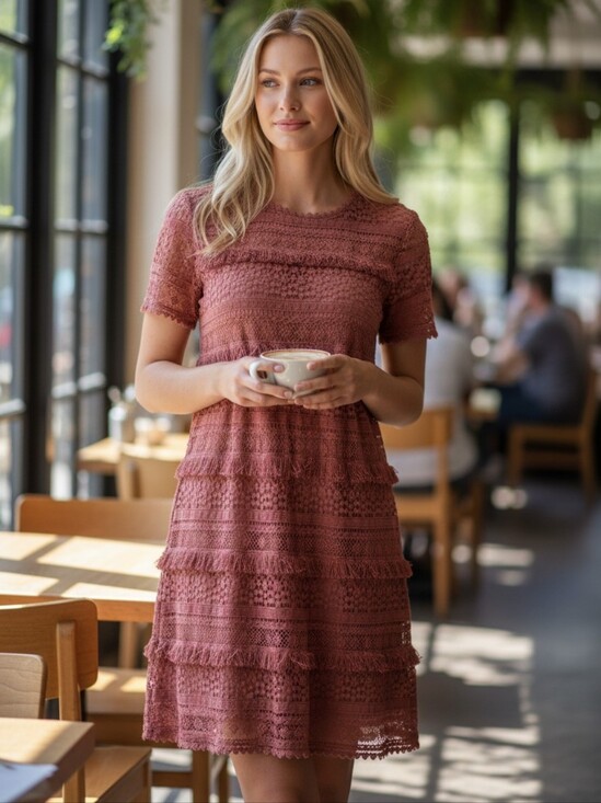 O2SKY Dresses & Skirts - O2Sky Anthropologie Open Crochet Fringed Dress in Rust